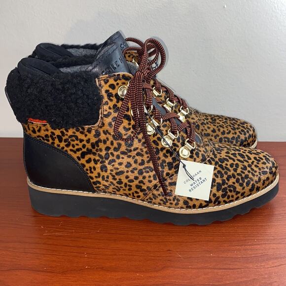 NWT Cole Haan Nantucket mini cheetah calf hair water resistant ankle boots - Picture 6 of 13